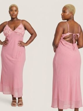 Wild Fable Rosette Cup V-Neck Maxi Slip Dress Pink Y2K Coquette Fairycore